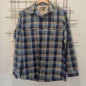 Eddie Bauer Plaid Shirt Long Sleeve Button Down Classic Fit Men's M Blue Yellow